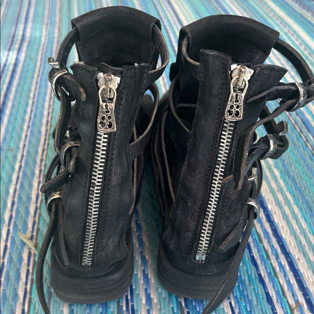 AS98 gladiator platform suede soft leather black sandals - Picture 4 of 6